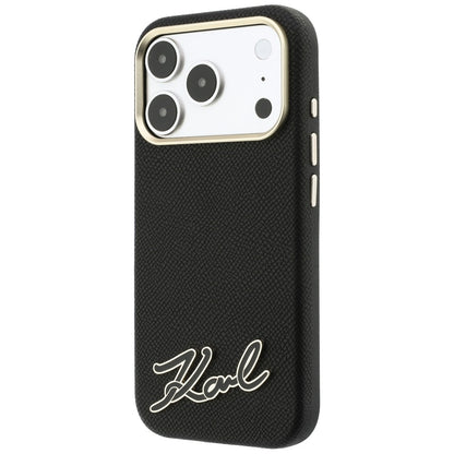 MagSafe Case for Apple iPhone 18 Pro Max / 17 Pro Max, Karl Lagerfeld, Grained Resin Sign Logo, Black