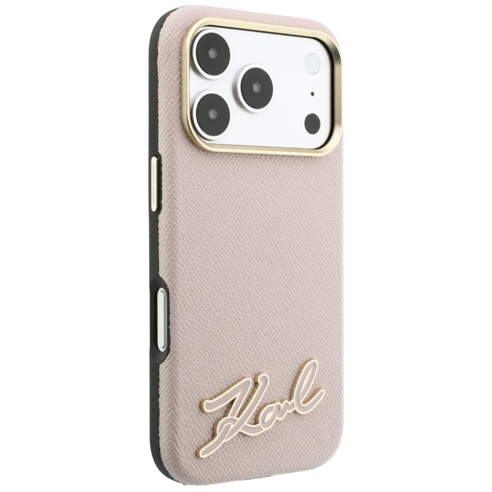 MagSafe Case for Apple iPhone 18 Pro Max / 17 Pro Max, Karl Lagerfeld, Grained Resin Sign Logo, Pink