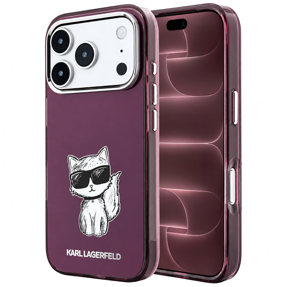 MagSafe tok Apple iPhone 18 Pro Max / 17 Pro Max számára, Karl Lagerfeld, IML Choupette Body Sketch Print, Bordó