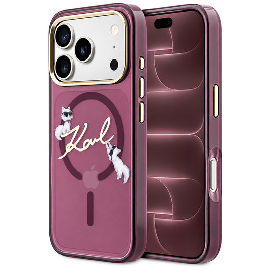 MagSafe tok Apple iPhone 18 Pro Max / 17 Pro Max készülékhez, Karl Lagerfeld, IML Choupette Karl Script Logo, Bordó