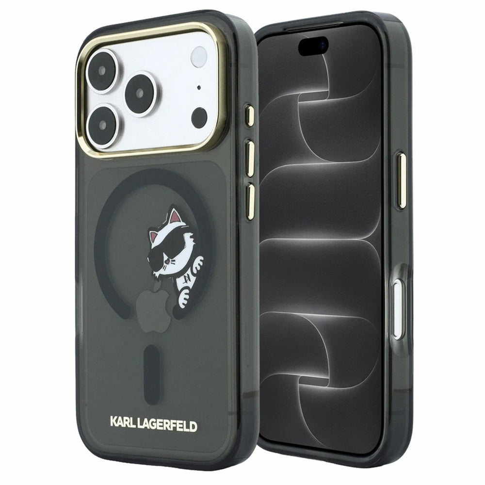 MagSafe tok Apple iPhone 18 Pro Max / 17 Pro Max számára, Karl Lagerfeld, IML Peekaboo nyomat és fém keret, fekete