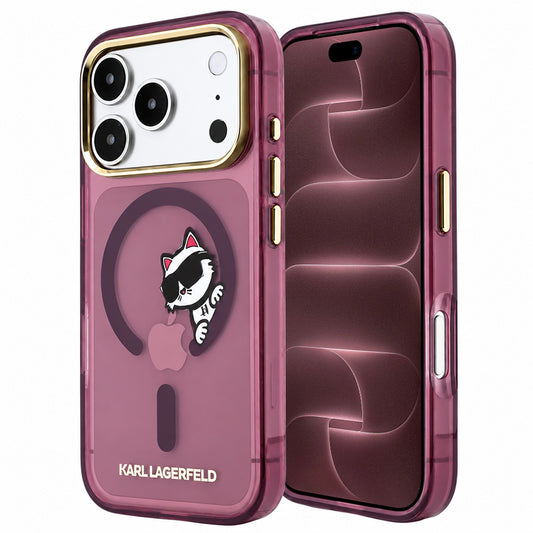 MagSafe tok Apple iPhone 18 Pro Max / 17 Pro Max készülékhez, Karl Lagerfeld, IML Peekaboo nyomat és fém keret, Bordó