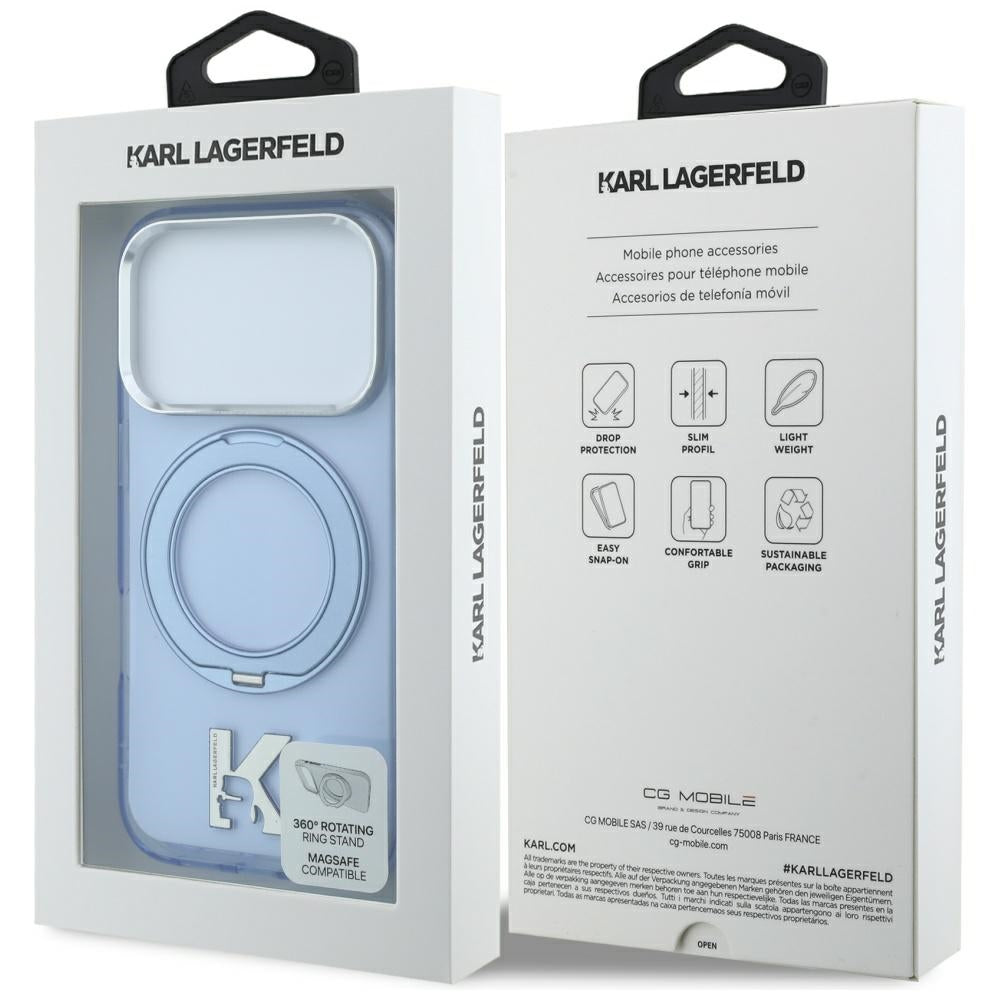MagSafe Case for Apple iPhone 18 Pro Max / 17 Pro Max, Karl Lagerfeld, IML Ring Stand Kameo Metal, Blue