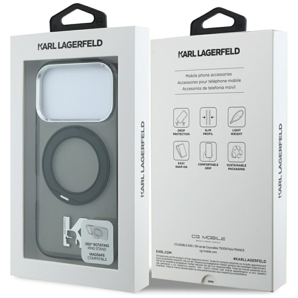 MagSafe Case for Apple iPhone 18 Pro Max / 17 Pro Max, Karl Lagerfeld, IML Ring Stand Kameo Metal, Black