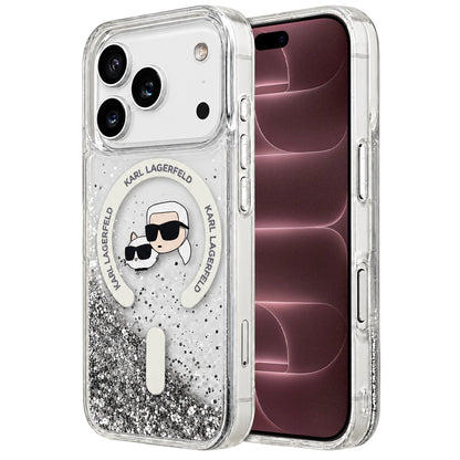MagSafe tok Apple iPhone 18 Pro Max / 17 Pro Max számára, Karl Lagerfeld, Liquid Glitter Karl & Choupette fej, Átlátszó