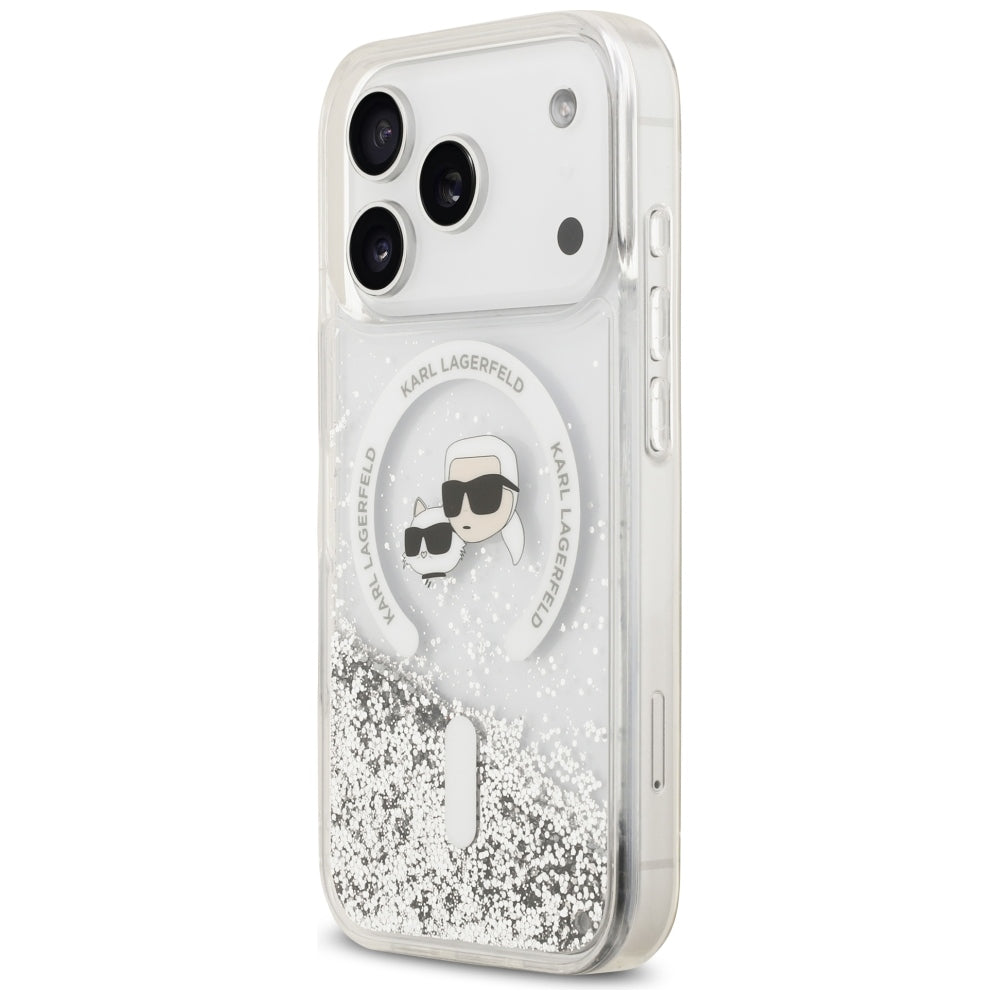 MagSafe tok Apple iPhone 18 Pro Max / 17 Pro Max számára, Karl Lagerfeld, Liquid Glitter Karl & Choupette fej, Átlátszó