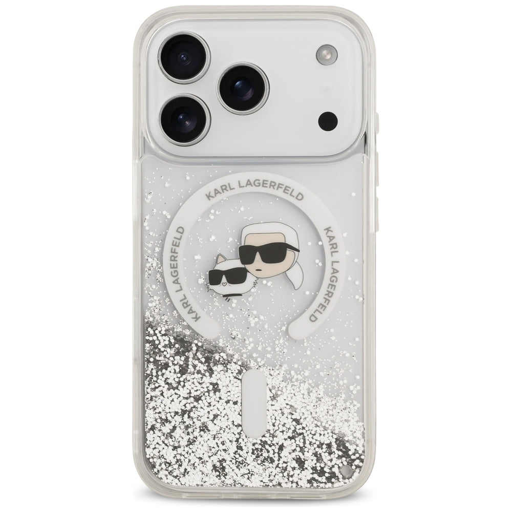 MagSafe tok Apple iPhone 18 Pro Max / 17 Pro Max számára, Karl Lagerfeld, Liquid Glitter Karl & Choupette fej, Átlátszó
