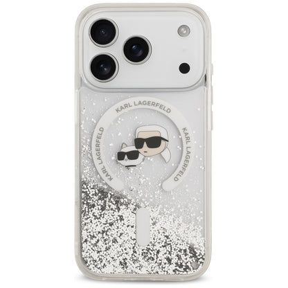 MagSafe tok Apple iPhone 18 Pro Max / 17 Pro Max számára, Karl Lagerfeld, Liquid Glitter Karl & Choupette fej, Átlátszó