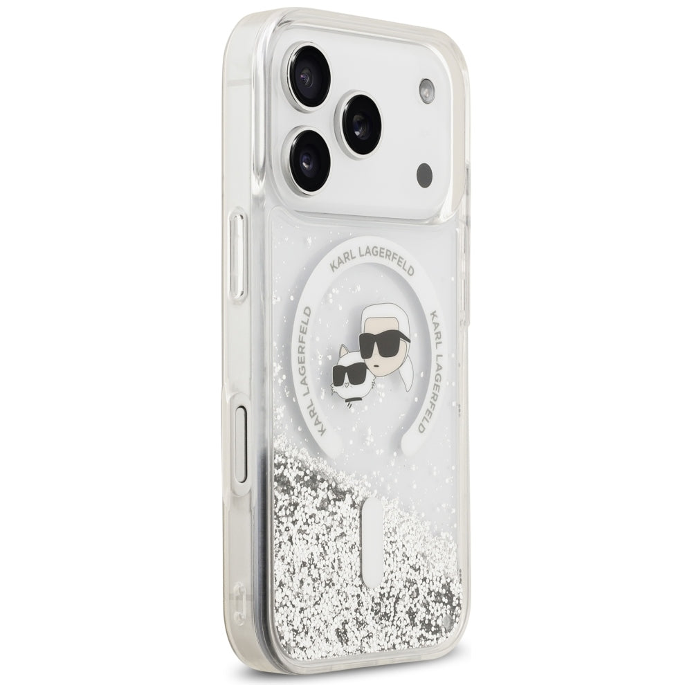 MagSafe tok Apple iPhone 18 Pro Max / 17 Pro Max számára, Karl Lagerfeld, Liquid Glitter Karl & Choupette fej, Átlátszó