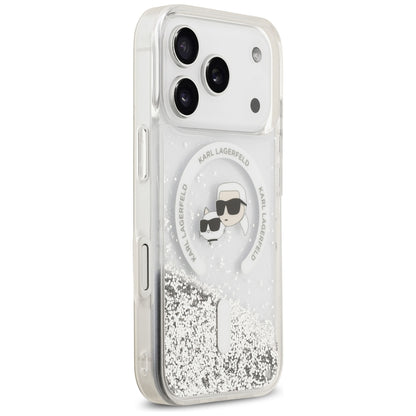 MagSafe tok Apple iPhone 18 Pro Max / 17 Pro Max számára, Karl Lagerfeld, Liquid Glitter Karl & Choupette fej, Átlátszó