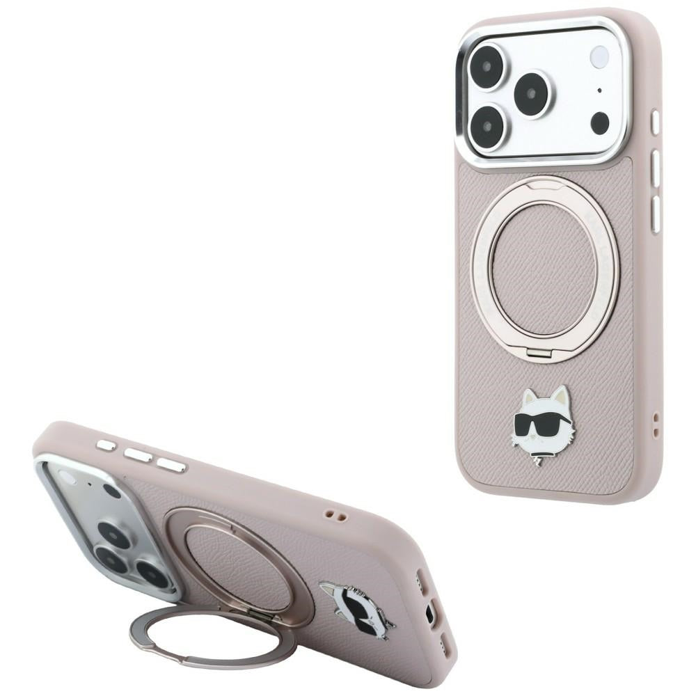 MagSafe Case for Apple iPhone 18 Pro Max / 17 Pro Max, Karl Lagerfeld, Ring Stand 360 Choupette Pin, Pink