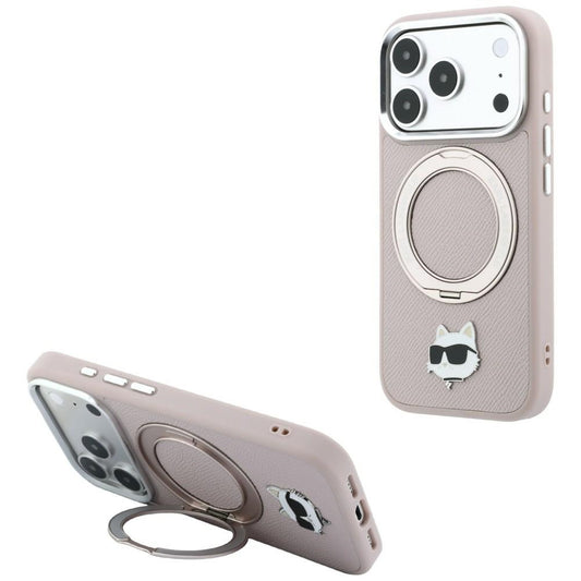 MagSafe tok Apple iPhone 18 Pro Max / 17 Pro Max készülékhez, Karl Lagerfeld, Ring Stand 360 Choupette Pin, rózsaszín