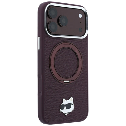 MagSafe tok Apple iPhone 18 Pro Max / 17 Pro Max készülékhez, Karl Lagerfeld, Saffiano gyűrűs állvány 360 Choupette tű, Bordó