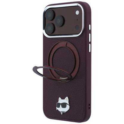 MagSafe tok Apple iPhone 18 Pro Max / 17 Pro Max készülékhez, Karl Lagerfeld, Saffiano gyűrűs állvány 360 Choupette tű, Bordó