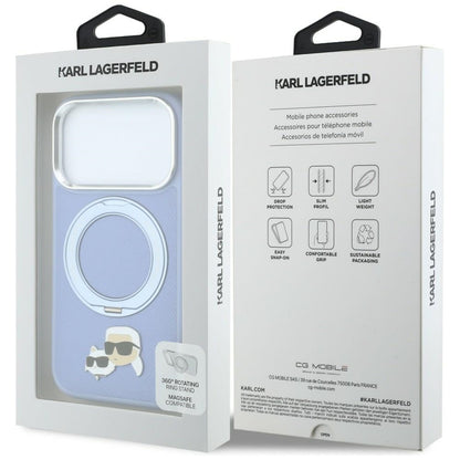 MagSafe tok Apple iPhone 18 Pro Max / 17 Pro Max készülékhez, Karl Lagerfeld, Ring Stand 360 Karl & Choupette kitűző, Kék