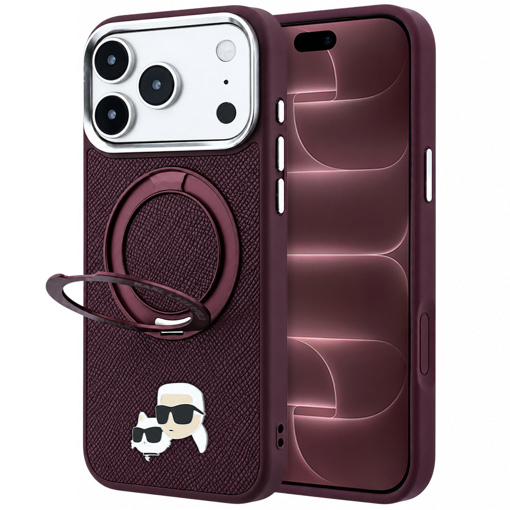 MagSafe tok Apple iPhone 18 Pro Max / 17 Pro Max készülékhez, Karl Lagerfeld, Ring Stand 360 Karl & Choupette Pin, bordó