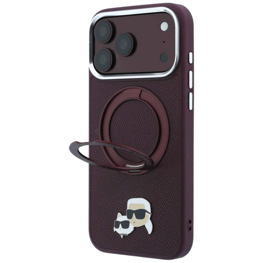 MagSafe tok Apple iPhone 18 Pro Max / 17 Pro Max készülékhez, Karl Lagerfeld, Ring Stand 360 Karl & Choupette Pin, bordó