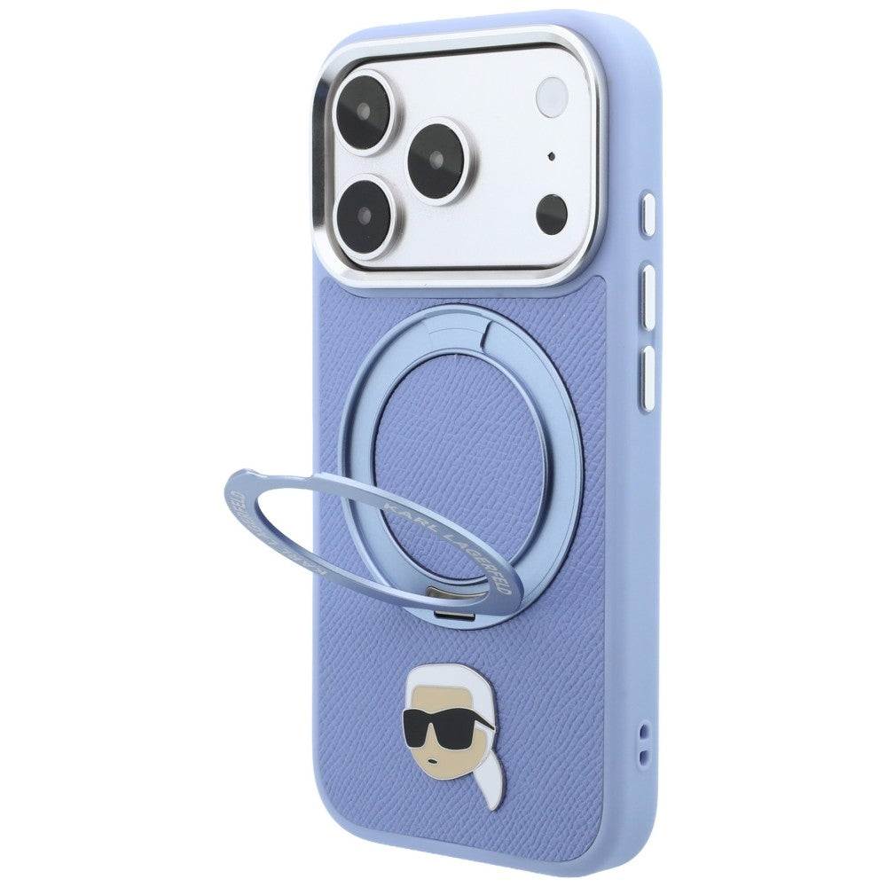 MagSafe Case for Apple iPhone 18 Pro Max / 17 Pro Max, Karl Lagerfeld, Ring Stand 360 Karl Pin, Blue
