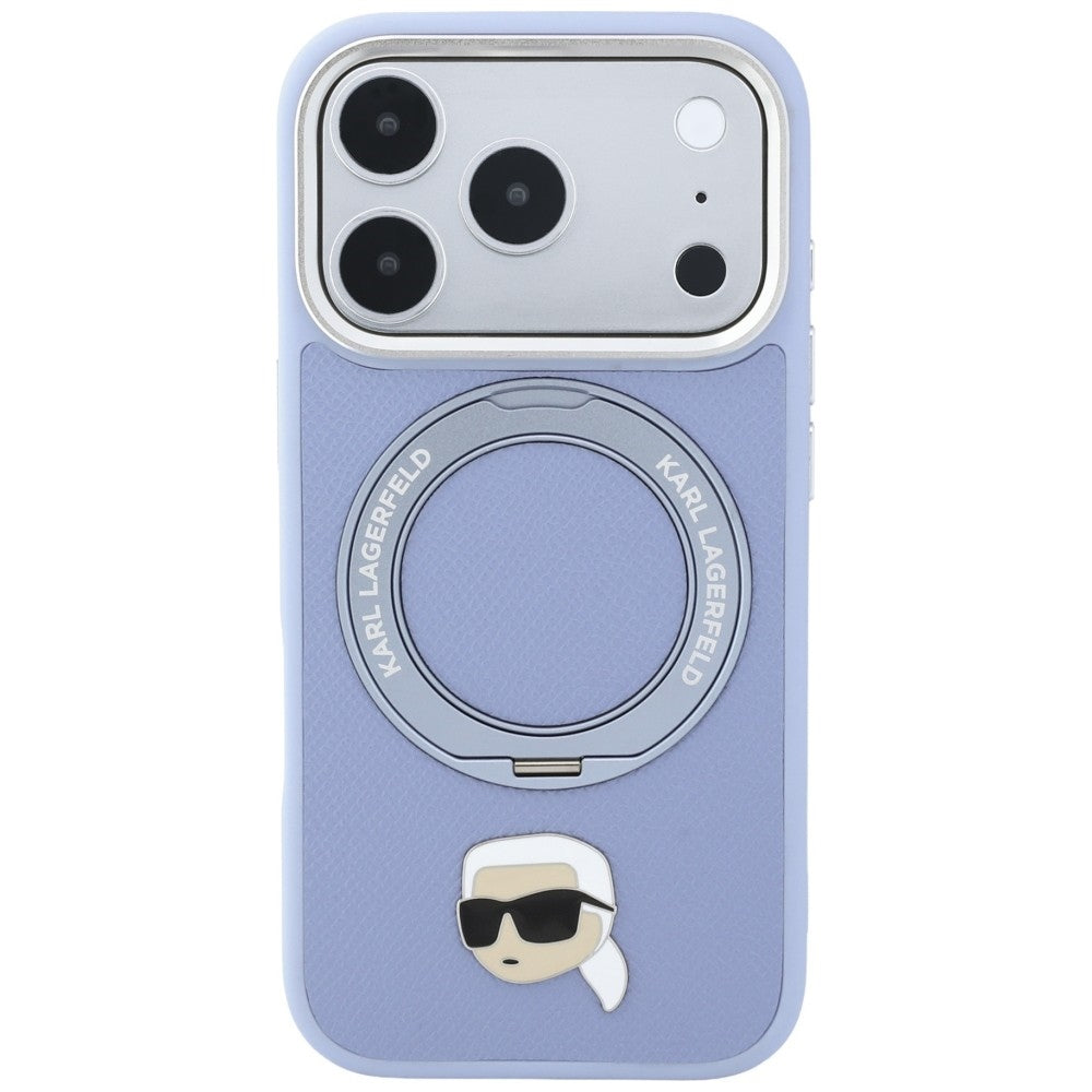 MagSafe Case for Apple iPhone 18 Pro Max / 17 Pro Max, Karl Lagerfeld, Ring Stand 360 Karl Pin, Blue