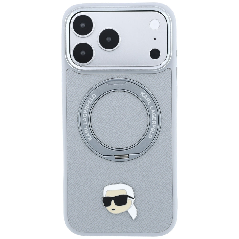 MagSafe tok Apple iPhone 18 Pro Max / 17 Pro Max készülékhez, Karl Lagerfeld, Ring Stand 360 Karl Pin, szürke