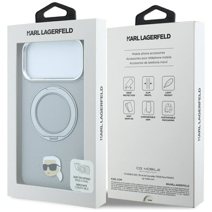 MagSafe tok Apple iPhone 18 Pro Max / 17 Pro Max készülékhez, Karl Lagerfeld, Ring Stand 360 Karl Pin, szürke