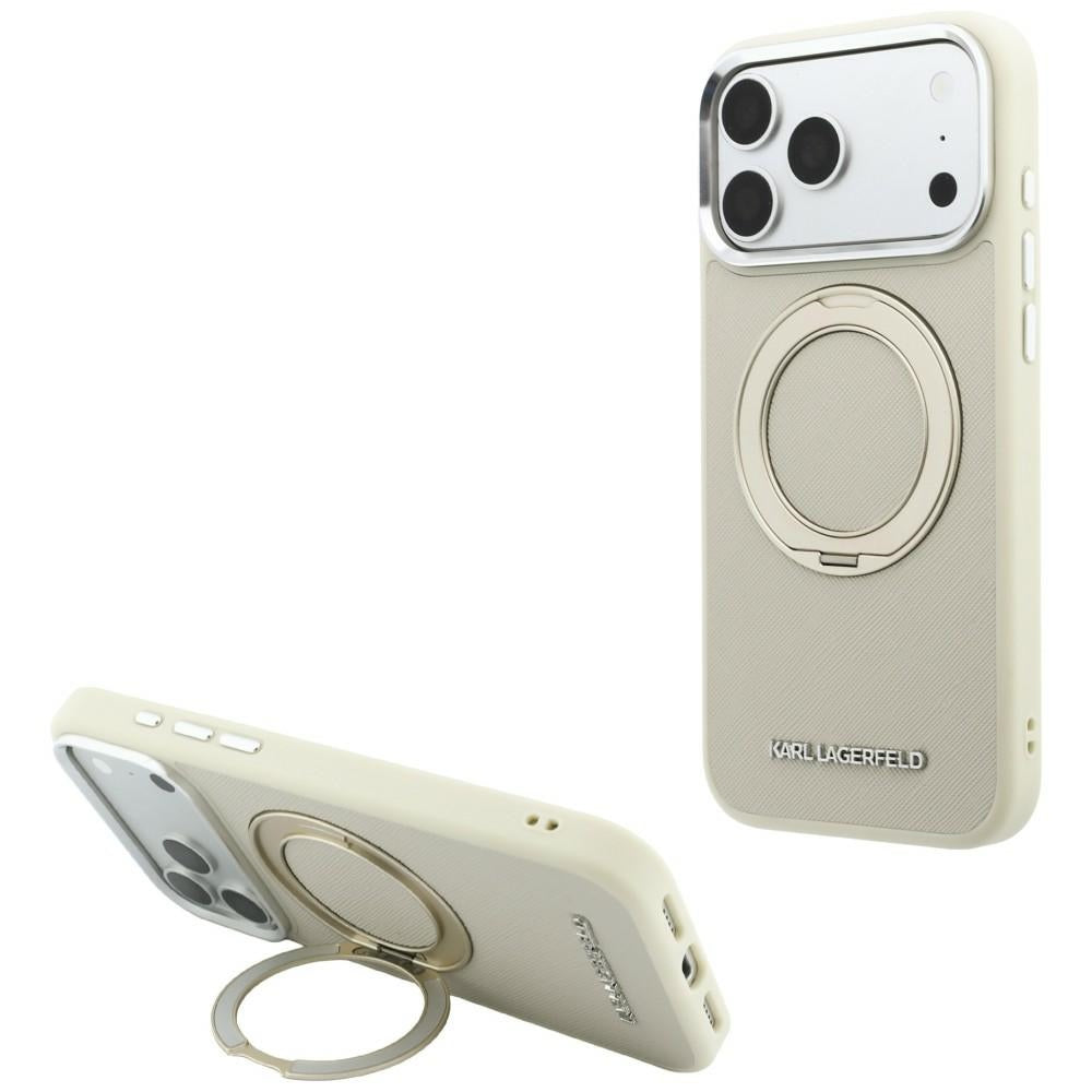 MagSafe tok Apple iPhone 18 Pro Max / 17 Pro Max készülékhez, Karl Lagerfeld, Ring Stand 360 Saffiano, bézs