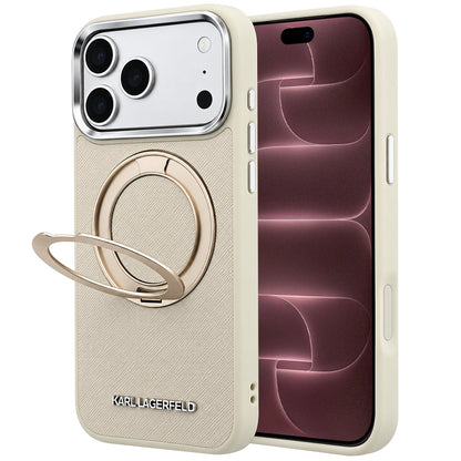 MagSafe tok Apple iPhone 18 Pro Max / 17 Pro Max készülékhez, Karl Lagerfeld, Ring Stand 360 Saffiano, bézs