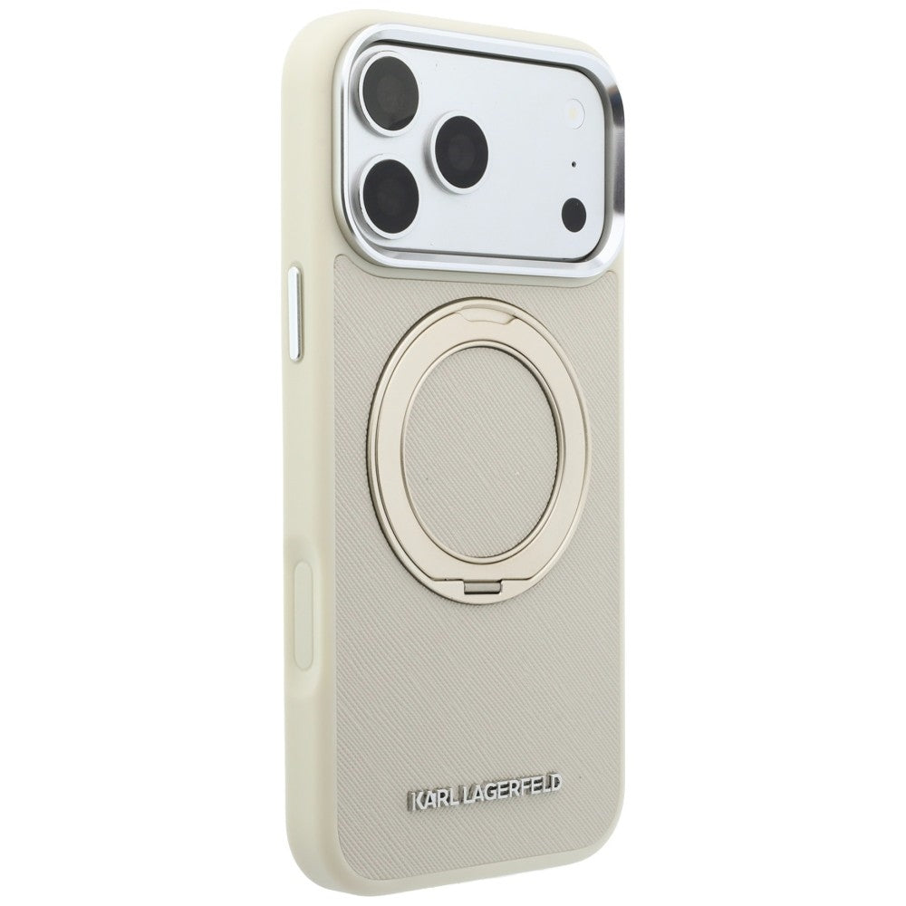 MagSafe tok Apple iPhone 18 Pro Max / 17 Pro Max készülékhez, Karl Lagerfeld, Ring Stand 360 Saffiano, bézs