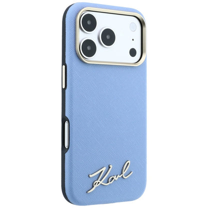 MagSafe tok Apple iPhone 18 Pro Max / 17 Pro Max készülékhez, Karl Lagerfeld, Saffiano Small Script fém logóval, kék
