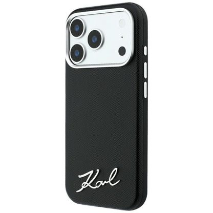 MagSafe tok Apple iPhone 18 Pro Max / 17 Pro Max számára, Karl Lagerfeld, Saffiano Small Script fém logóval, fekete