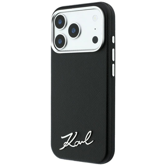 MagSafe tok Apple iPhone 18 Pro Max / 17 Pro Max számára, Karl Lagerfeld, Saffiano Small Script fém logóval, fekete