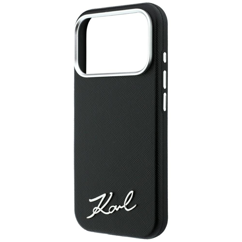 MagSafe tok Apple iPhone 18 Pro Max / 17 Pro Max számára, Karl Lagerfeld, Saffiano Small Script fém logóval, fekete