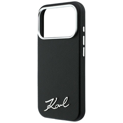 MagSafe tok Apple iPhone 18 Pro Max / 17 Pro Max számára, Karl Lagerfeld, Saffiano Small Script fém logóval, fekete