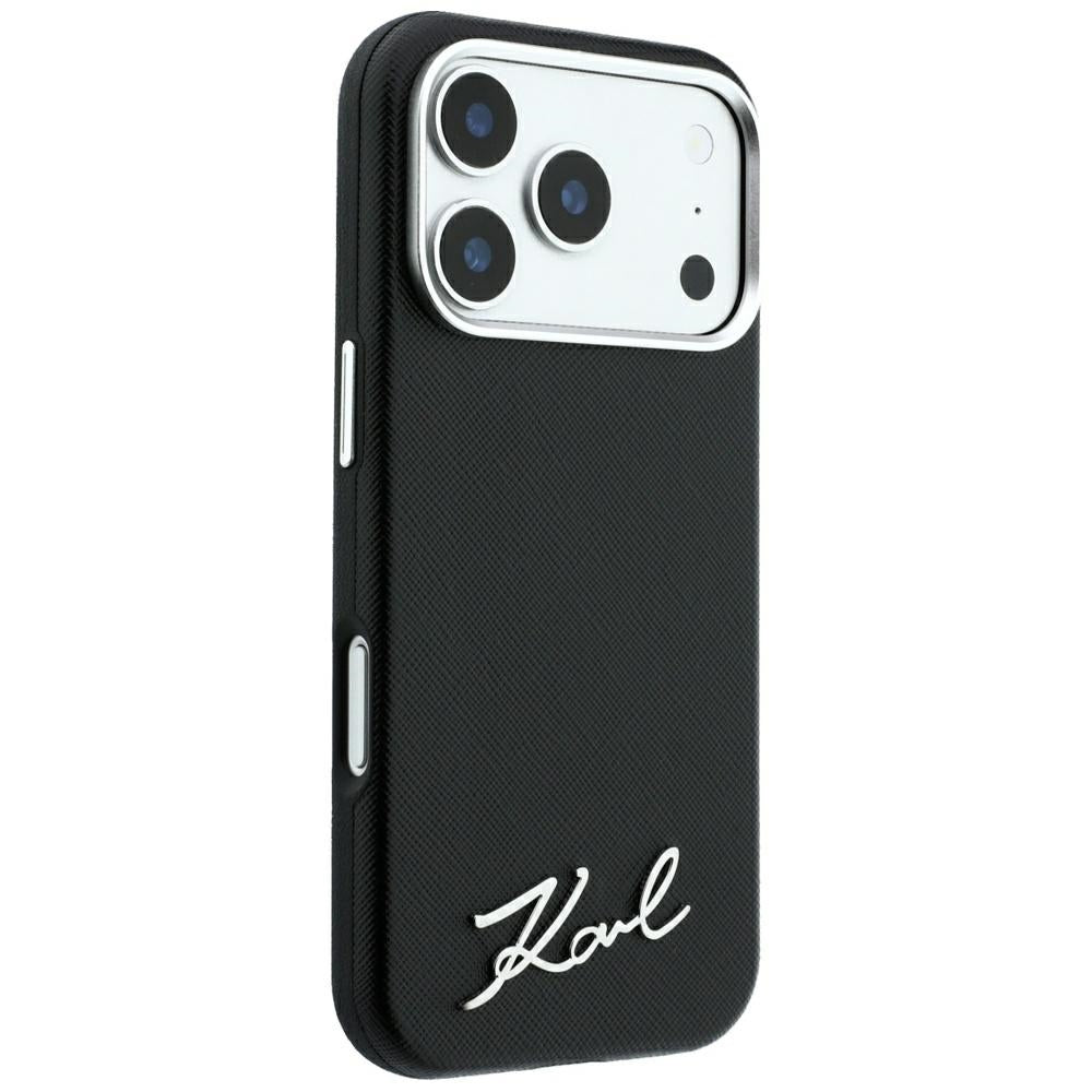 MagSafe tok Apple iPhone 18 Pro Max / 17 Pro Max számára, Karl Lagerfeld, Saffiano Small Script fém logóval, fekete
