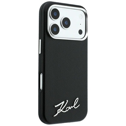 MagSafe tok Apple iPhone 18 Pro Max / 17 Pro Max számára, Karl Lagerfeld, Saffiano Small Script fém logóval, fekete