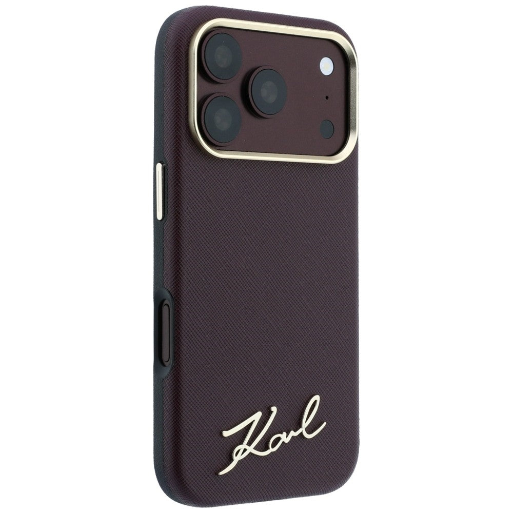 MagSafe tok Apple iPhone 18 Pro Max / 17 Pro Max készülékhez, Karl Lagerfeld, Saffiano Small Script fém logóval, bordó