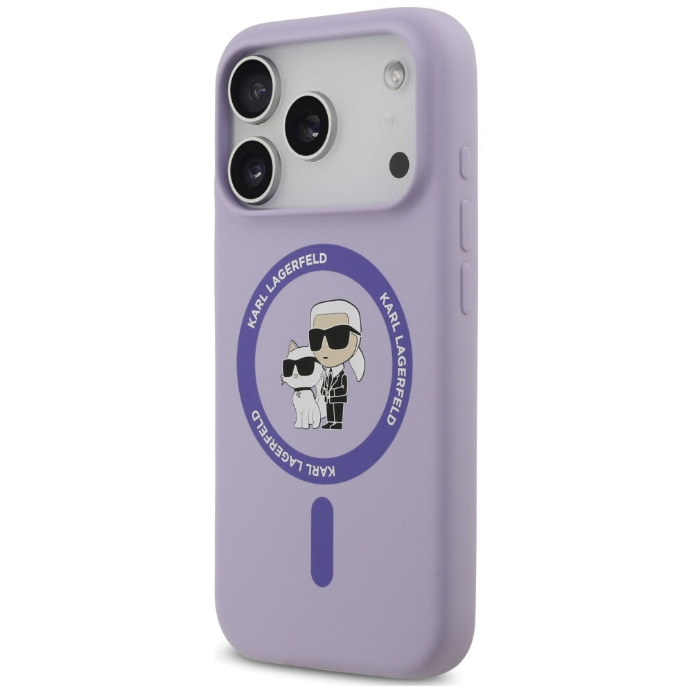 MagSafe tok Apple iPhone 18 Pro Max / 17 Pro Max készülékhez, Karl Lagerfeld, Silicone Ring Karl & Choupette, lila