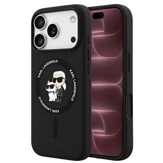 MagSafe tok Apple iPhone 18 Pro Max / 17 Pro Max készülékhez, Karl Lagerfeld, Silicone Ring Karl & Choupette, fekete