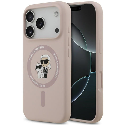 MagSafe tok Apple iPhone 18 Pro Max / 17 Pro Max készülékhez, Karl Lagerfeld, Silicone Ring Karl & Choupette, rózsaszín