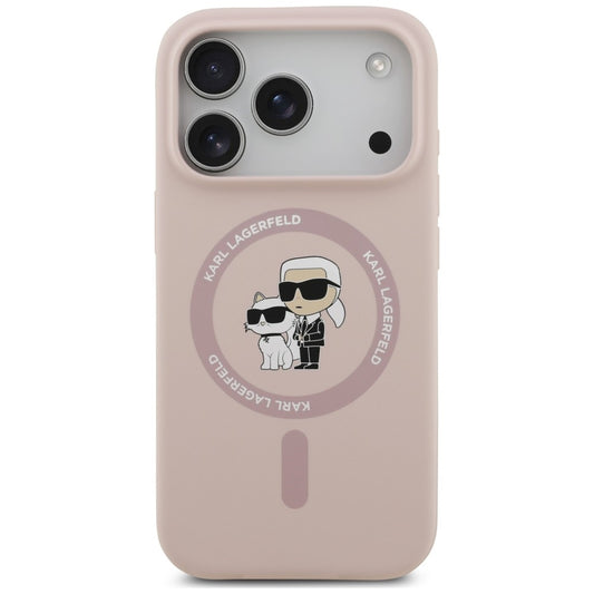 MagSafe tok Apple iPhone 18 Pro Max / 17 Pro Max készülékhez, Karl Lagerfeld, Silicone Ring Karl & Choupette, rózsaszín
