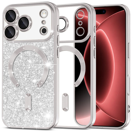 MagSafe tok Apple iPhone 18 Pro Max / 17 Pro Max készülékhez, Techsuit, Luxury Glitter, Ezüst