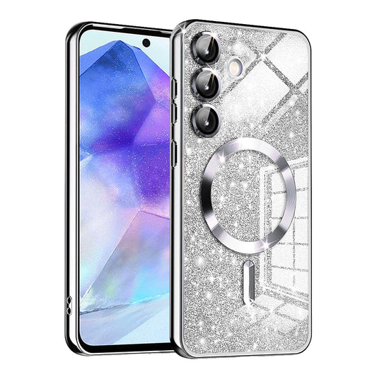 MagSafe tok Samsung Galaxy A55 5G A556-hoz, Techsuit, Luxury Glitter, Ezüst