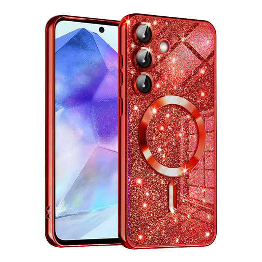 MagSafe tok Samsung Galaxy A55 5G A556-hoz, Techsuit, Luxury Glitter, Piros