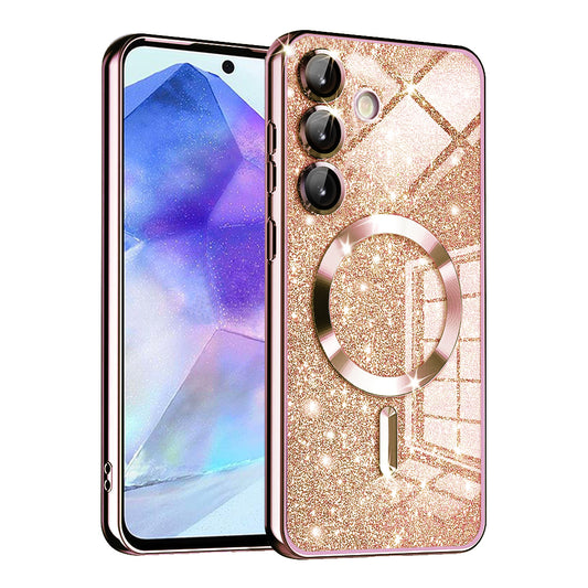 MagSafe tok Samsung Galaxy A55 5G A556-hoz, Techsuit, Luxury Glitter, Rózsaarany
