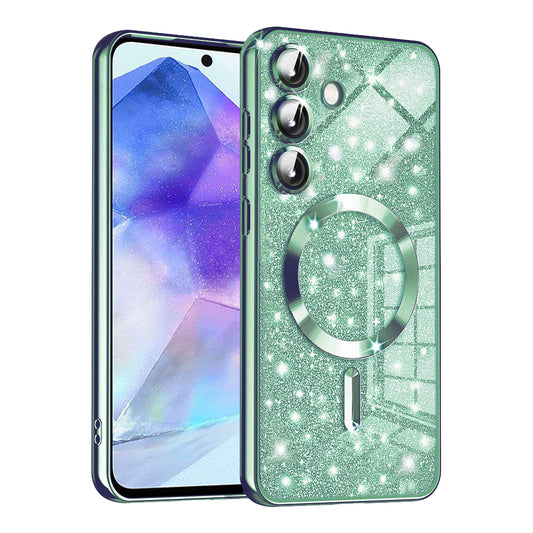 MagSafe tok Samsung Galaxy A55 5G A556-hoz, Techsuit, Luxury Glitter, Világos zöld