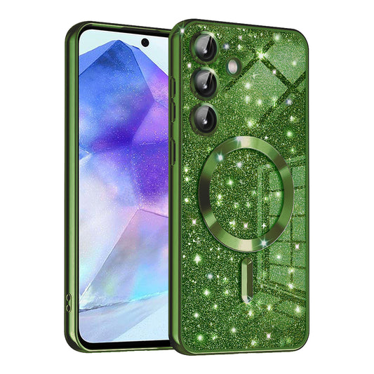 MagSafe tok Samsung Galaxy A55 5G A556-hoz, Techsuit, Luxury Glitter, Sötétzöld