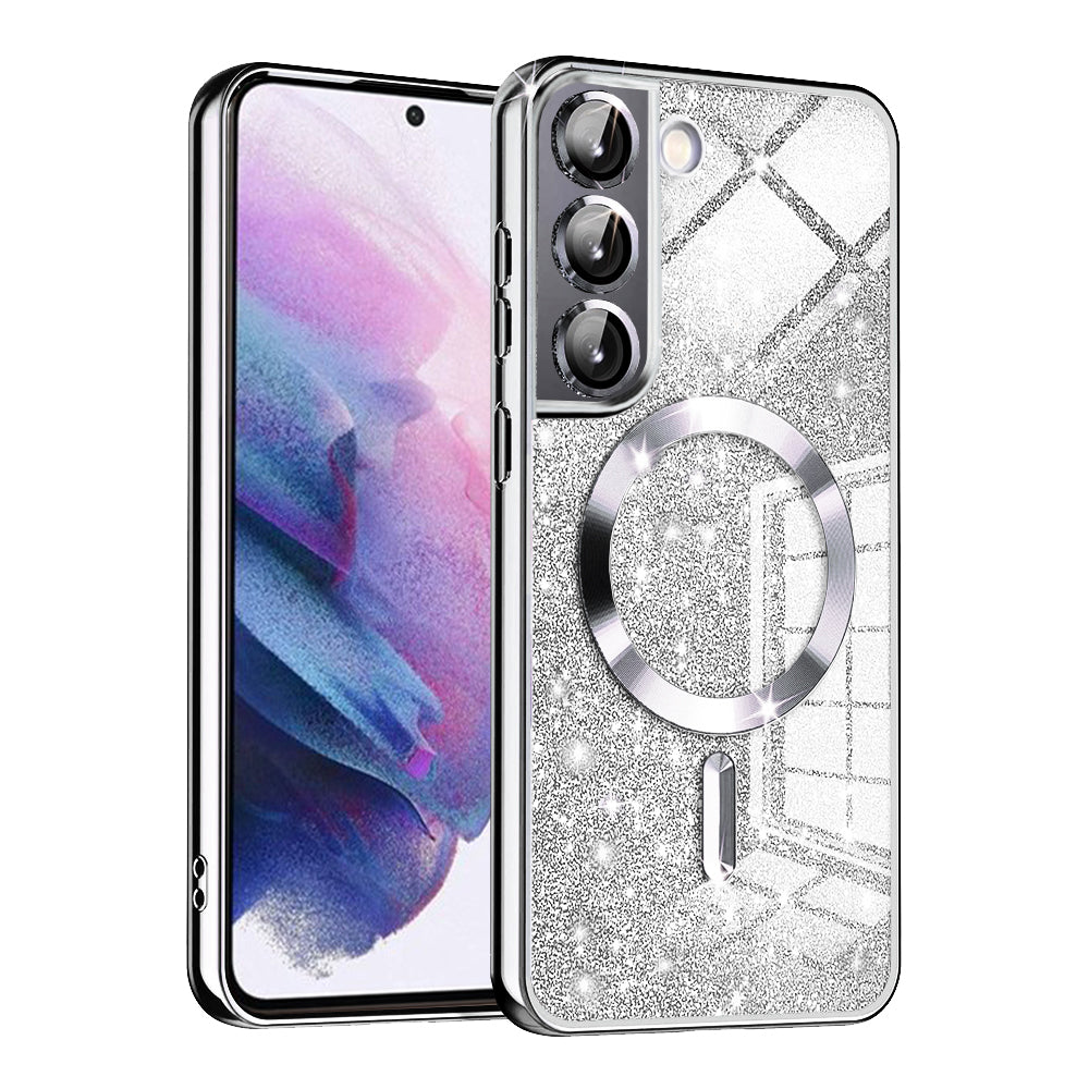 MagSafe tok Samsung Galaxy S21 5G G991-hez, Techsuit, Luxury Glitter, Ezüst