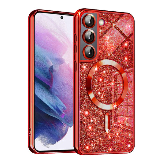 MagSafe tok Samsung Galaxy S21 5G G991-hez, Techsuit, Luxury Glitter, Piros