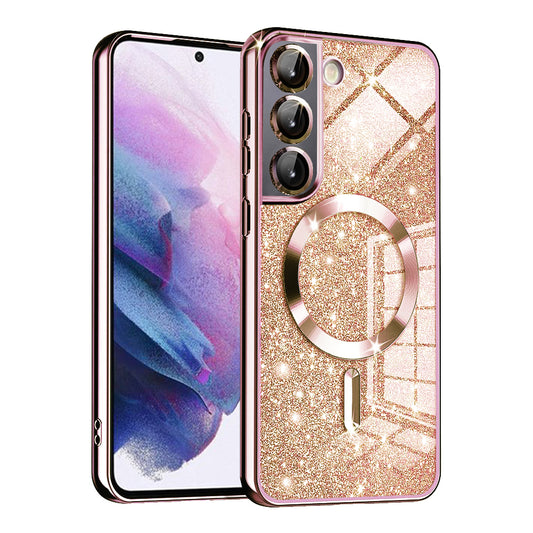 MagSafe tok Samsung Galaxy S21 FE 5G G990-hez, Techsuit, Luxury Glitter, Rózsaarany