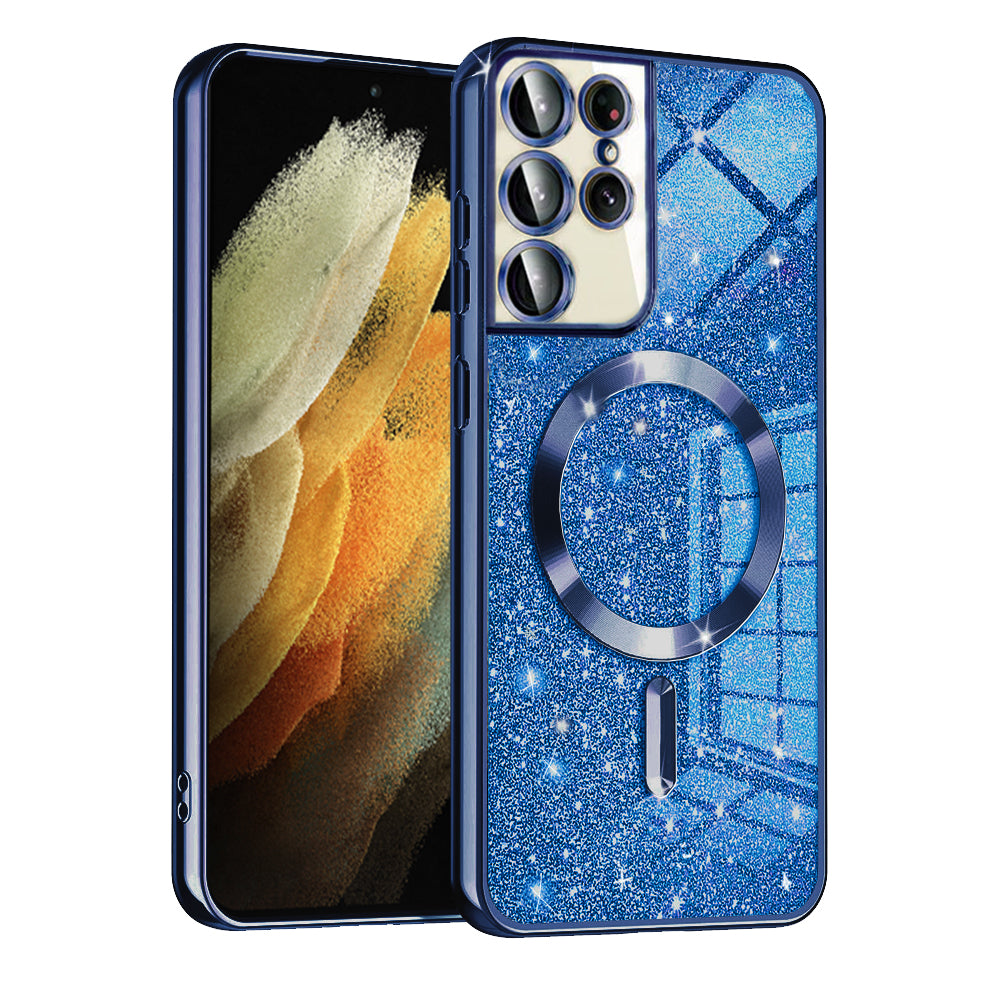 MagSafe tok Samsung Galaxy S21 Ultra 5G G998-hoz, Techsuit, Luxury Glitter, Sötétkék